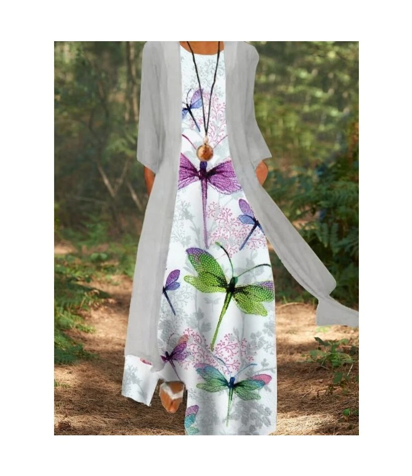 Printed Mid-Sleeve Loose Casual Coat & Maxi Dress Fashion Wholesale Womens 2 Piece Sets SD204468 11 Printed Mid-Sleeve Loose Casual Coat & Maxi Dress Fashion Wholesale Womens 2 Piece Sets SD204468 - Image 9