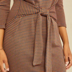 Colombe Scallop Knit Dress - Azure Umber Stripe -Amour Vert shop 0120 34 Sleeve Colombe Scallop Umber Azure 3095 web 6a8aa754 1f52 4c40 a979 969cc9e4a0bd