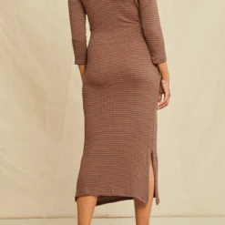 Colombe Scallop Knit Dress - Azure Umber Stripe -Amour Vert shop 0120 34 Sleeve Colombe Scallop Umber Azure 3117 web 693d5b41 1394 4220 92a6 6c000a48cb7c