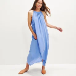 Jasmin Cottonseed Cupro Dress -Amour Vert shop 0364 Jasmin Sky 2131 web