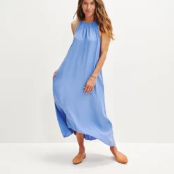 Jasmin Cottonseed Cupro Dress -Amour Vert shop 0364 Jasmin Sky 2132 web