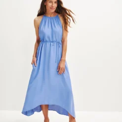 Jasmin Cottonseed Cupro Dress -Amour Vert shop 0364 Jasmin Sky 2181 web