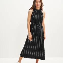 Amour Vert shop -Amour Vert shop 0365 Mila Zero Waste Dress Black Havana Stripe 1610 web