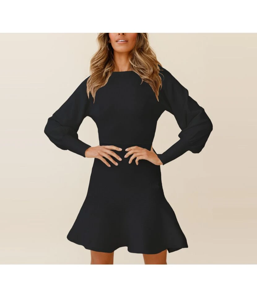 Round Neck Solid High Waist Knitted Dress Wholesale Women's Clothing SD070070 7 Round Neck Solid High Waist Knitted Dress Wholesale Women's Clothing SD070070 - Image 5