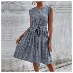 Casual Print Sleeveless Dress Floral Pleated Tie-Up A-Line Wholesale Dresses SDN561296 -Amour Vert shop 04 70 2