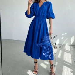 Klein Blue V Neck Puff Sleeve A-Line Dress High Waist Solid Color Midi Wholesale Dresses SDN560941 11 Klein Blue V Neck Puff Sleeve A-Line Dress High Waist Solid Color Midi Wholesale Dresses SDN560941 -Amour Vert shop 051b0e1d f191 47cb bc17 80f83675b5d1 9bda041ad9049696f7d935f0b64655e7