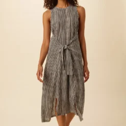 Cortney Washable Silk Midi Dress - Ink Stripe