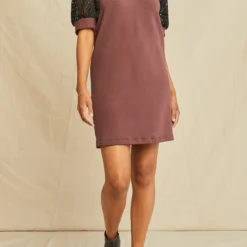 Danielle Luxe Fleece Lace Dress - Mocha