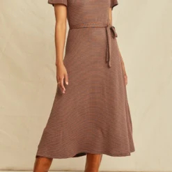 Tenille Scallop Knit Dress - Azure Umber Stripe