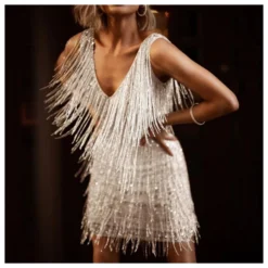 Deep V Sleeveless Nightclub Bodycon Fringe Dress Wholesale Dresses SDN535883