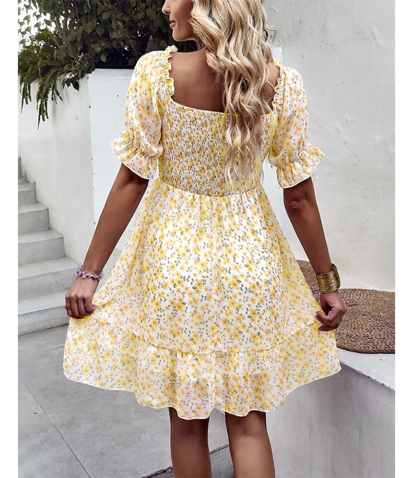 Fashion Chiffon Square Collar Floral Mini Swing Dress Loose High Waist Petal Sleeve Wholesale Dresses SDN560437 8 Fashion Chiffon Square Collar Floral Mini Swing Dress Loose High Waist Petal Sleeve Wholesale Dresses SDN560437 - Image 6
