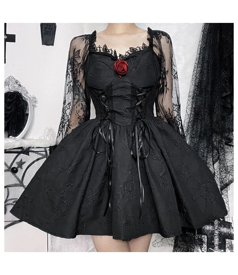 Dark Three-Dimensional Floral Lace Long-Sleeved A-Swing Princess Dress Wholesale Dresses SDV464254 5 Dark Three-Dimensional Floral Lace Long-Sleeved A-Swing Princess Dress Wholesale Dresses SDV464254 - Image 3