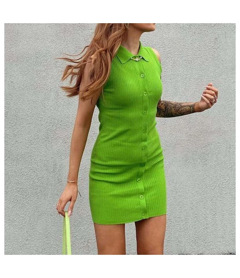 Fashion Lapel Sleeveless Shirtdress Single-Breasted Knit Bodycon Dress Sexy Wholesale Jersey Dresses SDN532473 5 Fashion Lapel Sleeveless Shirtdress Single-Breasted Knit Bodycon Dress Sexy Wholesale Jersey Dresses SDN532473 - Image 3
