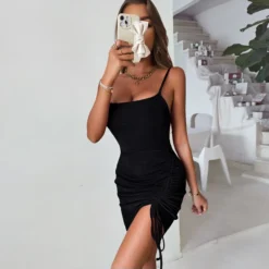 Sexy Suspender Mini Dress Solid Color Pleated Drawstring Bodycon Wholesale Dresses SDN560309 -Amour Vert shop 0b58f9cd 8515 473e 8930 d48fe3190a04 c82cb7714928f33c5c04a59456794193