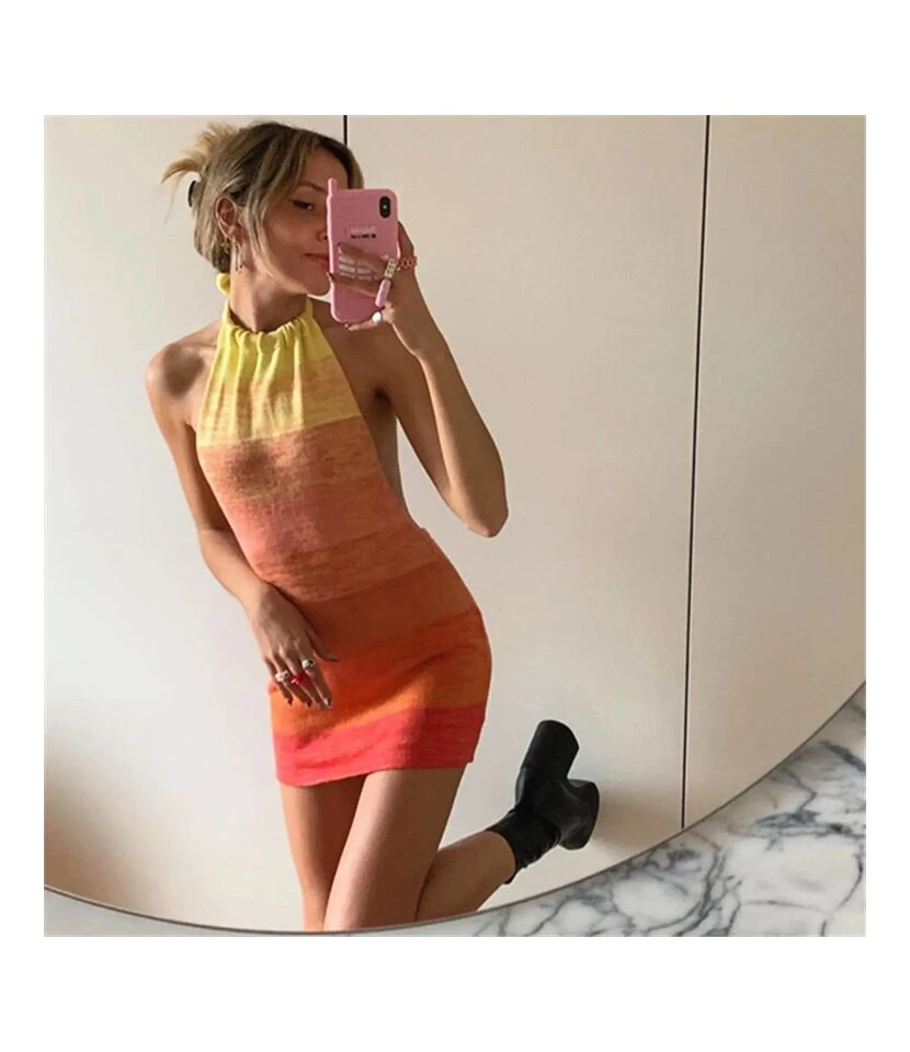 Gradient Sunset Print Halterneck Open Back Sling Pack Hip Knit Bodycon Dress Sexy Wholesale Jersey Dresses SDN532878 5 Gradient Sunset Print Halterneck Open Back Sling Pack Hip Knit Bodycon Dress Sexy Wholesale Jersey Dresses SDN532878 - Image 3