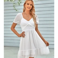 Solid Color V-Neck Waist Short-Sleeve Casual Ruffled Dress Wholesale Dresses SDN537952 -Amour Vert shop 0c8255d2 839a 4e13 8e00 c21acd6f6a9d 5e0edb389114f9237a12ca6d909eae10