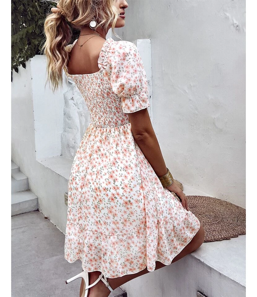 Fashion Chiffon Square Collar Floral Mini Swing Dress Loose High Waist Petal Sleeve Wholesale Dresses SDN560437 5 Fashion Chiffon Square Collar Floral Mini Swing Dress Loose High Waist Petal Sleeve Wholesale Dresses SDN560437 - Image 3