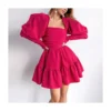 Puff Party Niche Puff Sleeve Stylish Pleated Solid Color Dress Wholesale Dresses N461523021400186