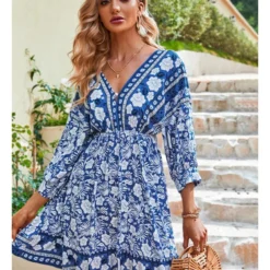 Fashion Print V Neck Swing Dress Casual Loose Backless Lace-Up Short Sleeve Wholesale Dresses -Amour Vert shop 0f1a33bc 5af2 4034 84a4 1d29347cc7b0 7ecc51be2864550478e5b15ccfe1ca99