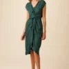 Josie Cupro Viscose Jacquard Dress - Darkest Spruce -Amour Vert shop 10058 Josie Darkest Spruce 1