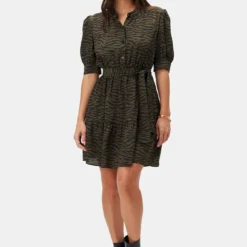 Malta Washable Silk Dress - Zebra Green Black