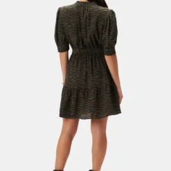 Malta Washable Silk Dress - Zebra Green Black -Amour Vert shop 10072 Malta Silk Zebra Green Black 3