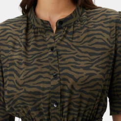 Malta Washable Silk Dress - Zebra Green Black -Amour Vert shop 10072 Malta Silk Zebra Green Black 4