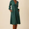 Etta Cupro Viscose Jacquard Dress - Darkest Spruce -Amour Vert shop 10077 Etta Jaquard Darkest Spruce 1