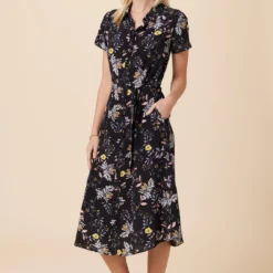 Joyce Washable Silk Dress - French Jardin Black