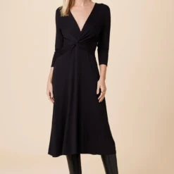 Olive 3/4 Sleeve Dream Knit Dress - Black