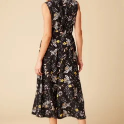 Olive Washable Silk Midi Dress - French Jardin Black -Amour Vert shop 10129R1 Olive Silk French Jardin 3