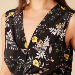 Olive Washable Silk Midi Dress - French Jardin Black -Amour Vert shop 10129R1 Olive Silk French Jardin 4