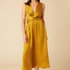 Olive Cupro Midi Dress - Gold -Amour Vert shop 10151 Olive Cupro Gold 1