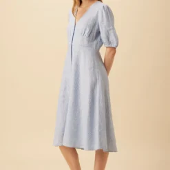Odette Linen Dress - Blue Natural Stripe 8 Odette Linen Dress - Blue Natural Stripe -Amour Vert shop 10191 Odette Linen Blue Natural Stripe 2