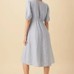 Odette Linen Dress - Blue Natural Stripe 7 Odette Linen Dress - Blue Natural Stripe -Amour Vert shop 10191 Odette Linen Blue Natural Stripe 3