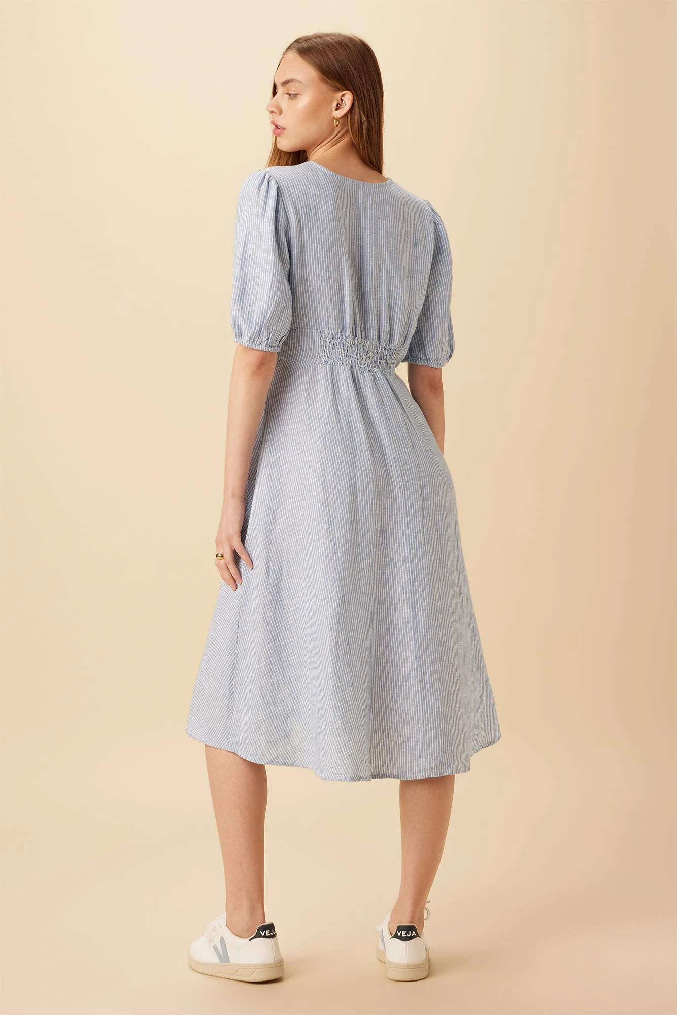 Odette Linen Dress - Blue Natural Stripe 4 Odette Linen Dress - Blue Natural Stripe - Image 2
