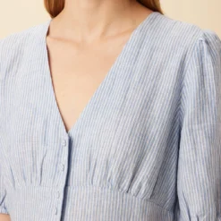 Odette Linen Dress - Blue Natural Stripe 9 Odette Linen Dress - Blue Natural Stripe -Amour Vert shop 10191 Odette Linen Blue Natural Stripe 4