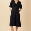 Odette Linen Dress - Navy