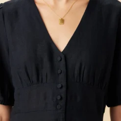 Odette Linen Dress - Navy -Amour Vert shop 10191 Odette Linen Navy 4