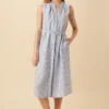 Kylen Linen Midi Dress - Blue Natural Stripe 1 Kylen Linen Midi Dress - Blue Natural Stripe -Amour Vert shop 10192 Kylen Blue Natural Stripe 1
