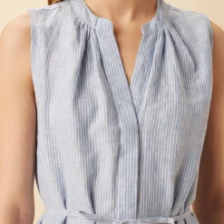 Kylen Linen Midi Dress - Blue Natural Stripe -Amour Vert shop 10192 Kylen Blue Natural Stripe 5