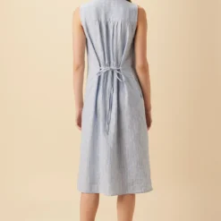 Kylen Linen Midi Dress - Blue Natural Stripe -Amour Vert shop 10192 Kylen Blue Natural Stripe 8