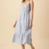 Elio Linen Midi Dress - Blue Natural Stripe -Amour Vert shop 10223 Elio Linen Blue Natural Stripe 1