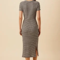 Colombe Scallop Knit Dress - Natural Black -Amour Vert shop 10266 SS Colombe Scallop Natural Black 3