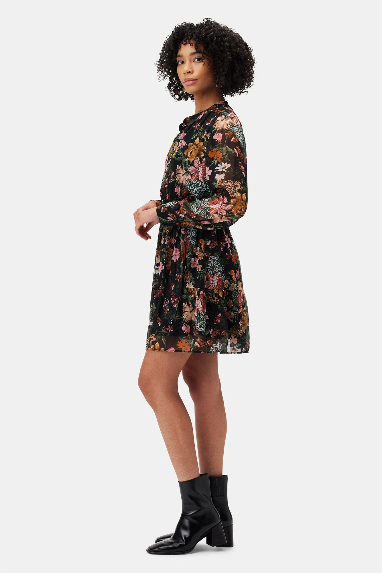 Malta Viscose Chiffon Long Sleeve Dress - Rosalind Floral Black 4 Malta Viscose Chiffon Long Sleeve Dress - Rosalind Floral Black - Image 2