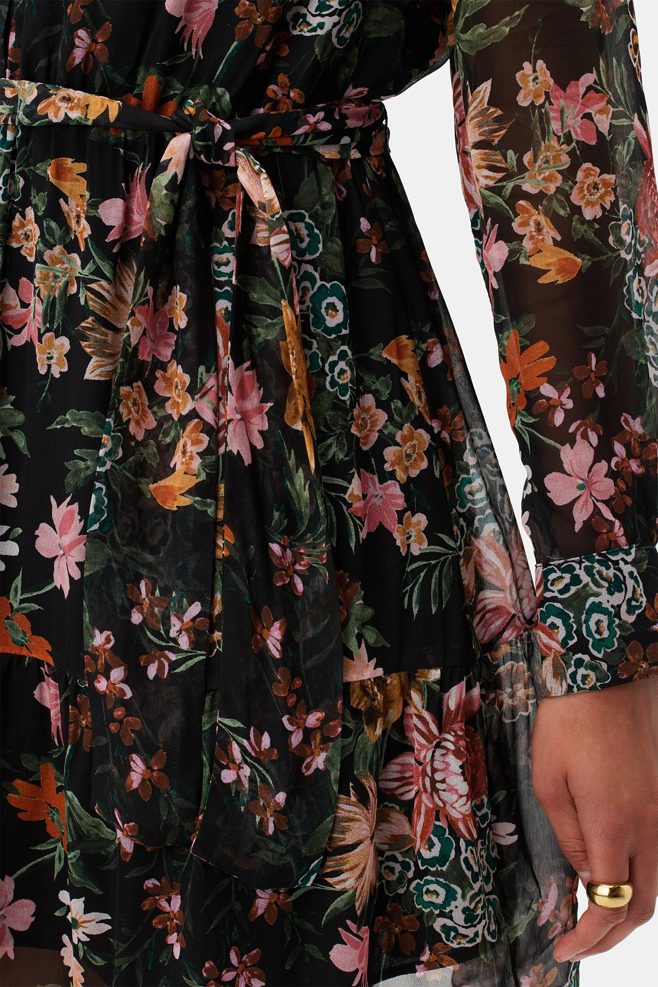 Malta Viscose Chiffon Long Sleeve Dress - Rosalind Floral Black 7 Malta Viscose Chiffon Long Sleeve Dress - Rosalind Floral Black - Image 5