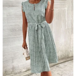 Casual Print Sleeveless Dress Floral Pleated Tie-Up A-Line Wholesale Dresses SDN561296 -Amour Vert shop 10 26 1