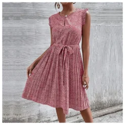 Casual Print Sleeveless Dress Floral Pleated Tie-Up A-Line Wholesale Dresses SDN561296 -Amour Vert shop 10 27