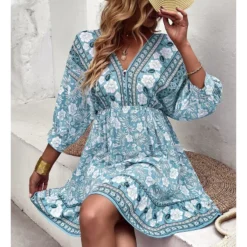 Fashion Print V Neck Swing Dress Casual Loose Backless Lace-Up Short Sleeve Wholesale Dresses -Amour Vert shop 10cdd241 88a0 4d8d 841f b84c05038793 c582213637d75bac013922fb17a4f4c5
