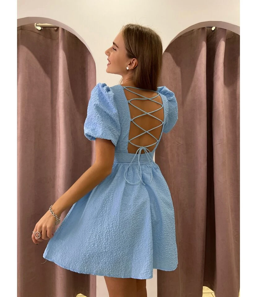 Fashion Square Neck Bubble Sleeve Jacquard Backless A-Line Mini Dress Wholesale Dresses SDN562841 9 Fashion Square Neck Bubble Sleeve Jacquard Backless A-Line Mini Dress Wholesale Dresses SDN562841 - Image 7